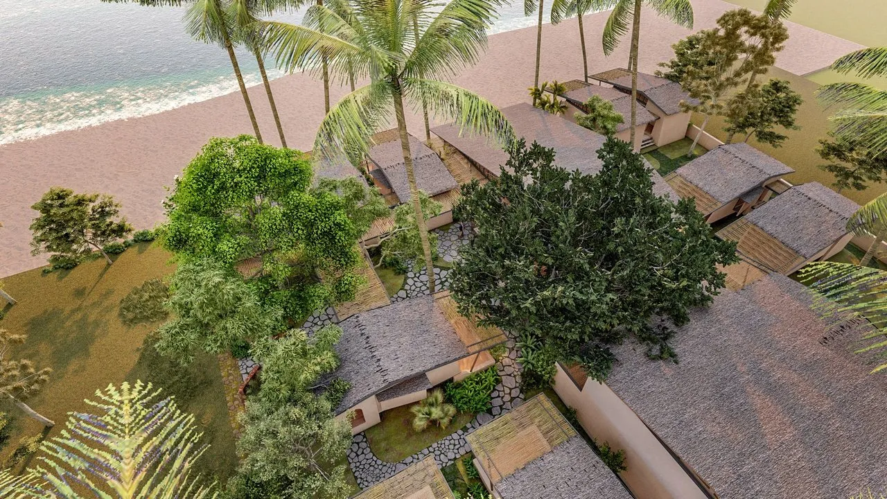 Design view of the beachfront cottages at Ciarans, Canacona