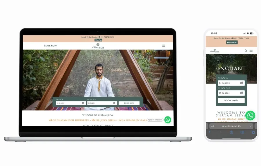 The Shatam Jeeva website on a laptop and a phone