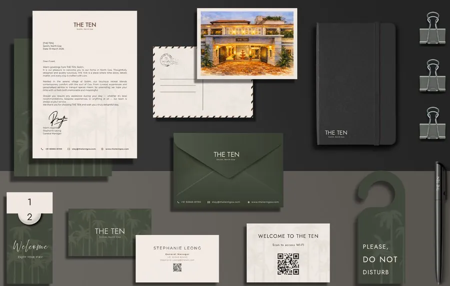 Stationery, key cards and door hangers designed for The Ten