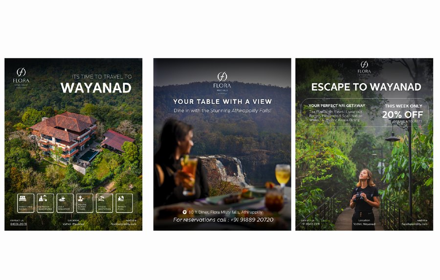 Three ad creatives for Flora Vythiri