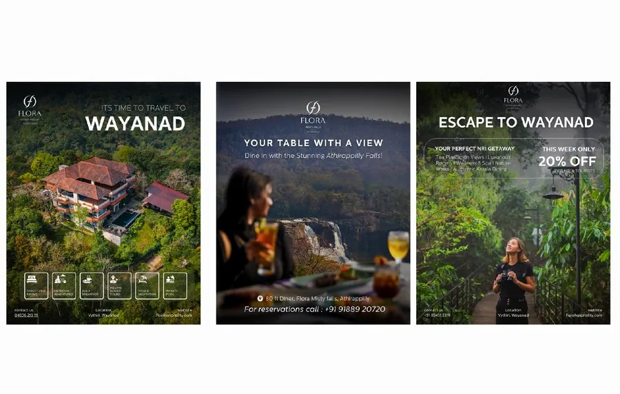Three ad creatives for Flora Vythiri